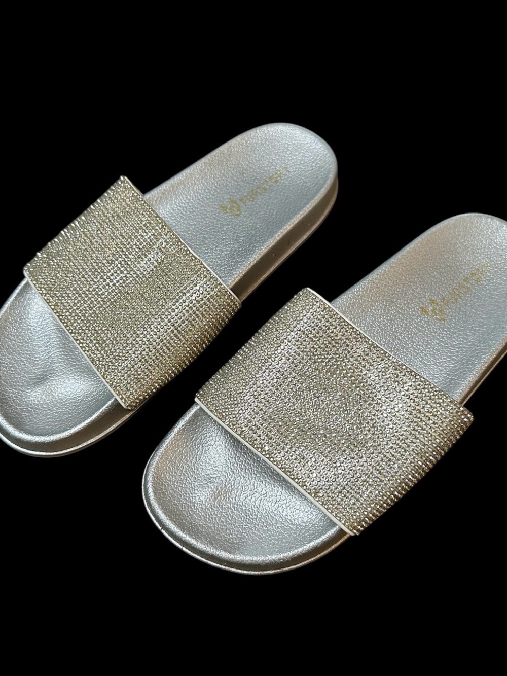 Sparkle Slide Sandals - Metallic Silver Women's Slides
